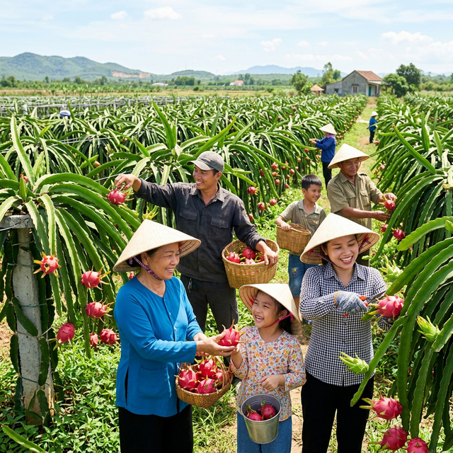 Gia đình 3 thế hệ gắn bó với thanh long Bình Thuận